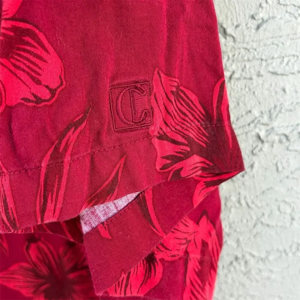 Chiliwear Florida State XL Red Floral Hawaiian Shirt Vintage Tropical Casual
